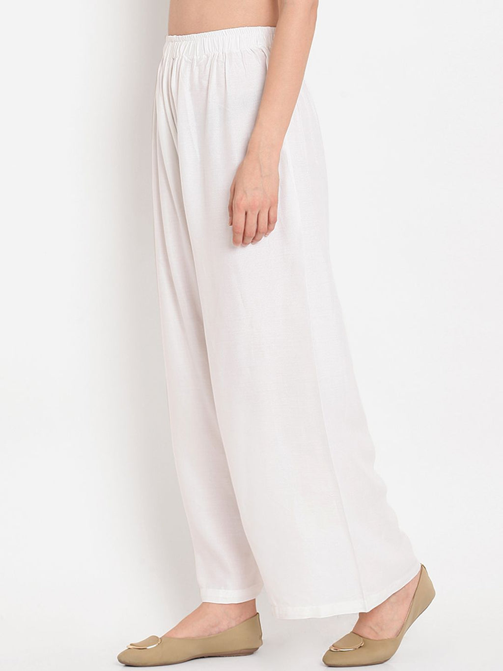 TAG 7 Women White Solid Straight Palazzos | Grocsy