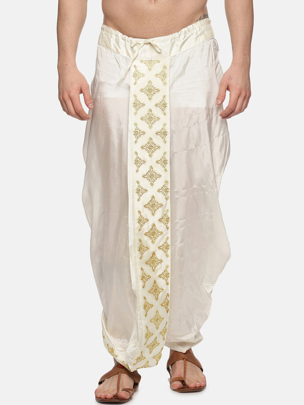 Sethukrishna Men Cream Embroidered Dhoti Pant | Grocsy