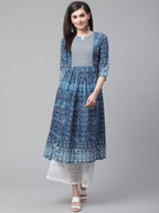 Vamika Blue Cotton Printed Party/Casual Wear Kurti | Grocsy