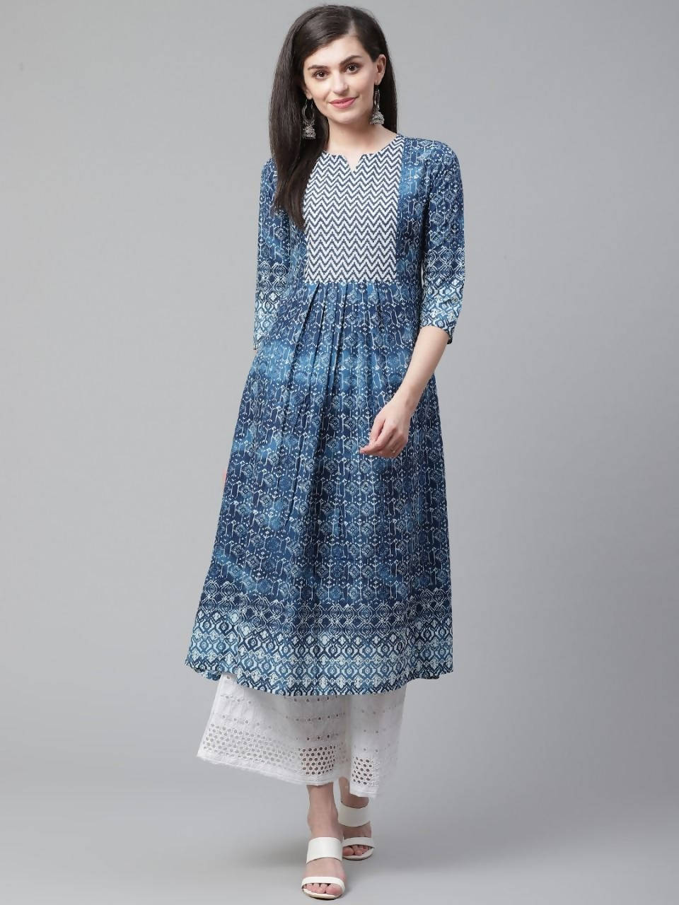 Vamika Blue Cotton Printed Party/Casual Wear Kurti | Grocsy