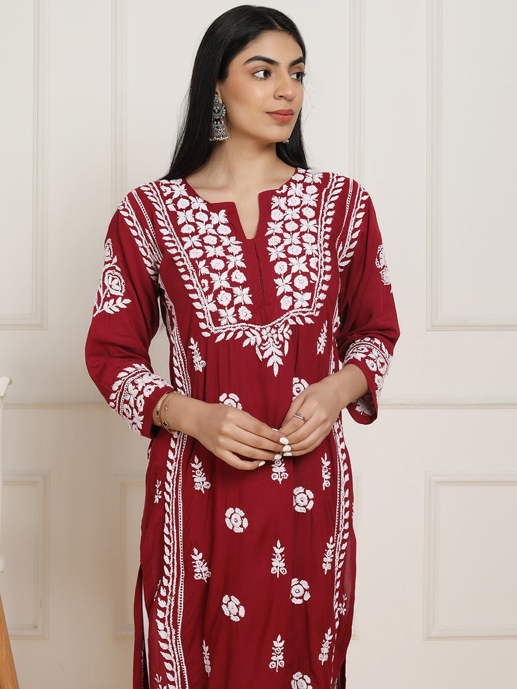 HOUSE OF KARI Floral Embroidered Chikankari Pure Cotton Kurta | Grocsy