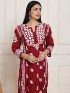 HOUSE OF KARI Floral Embroidered Chikankari Pure Cotton Kurta | Grocsy