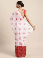 Saree Mall Women White & Red Bandhani Printed Poly Chiffon Sarees | Grocsy