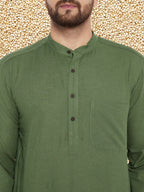 Even Apparels Men's Solid Green Linen Kurta | Grocsy