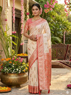 Shree Shyam Fashion White Silk Blend Saree | Grocsy