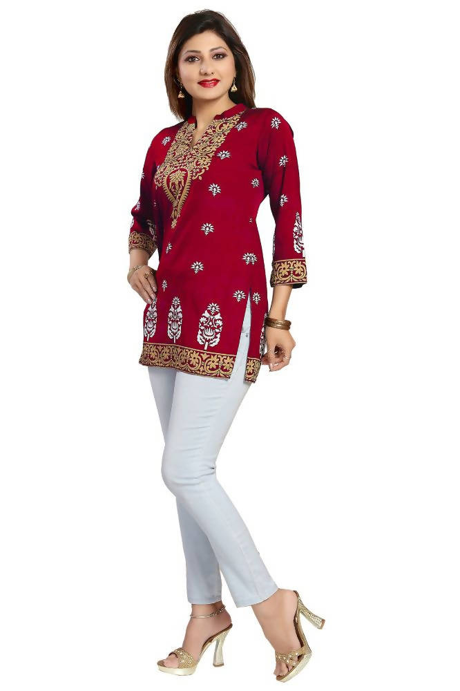 Snehal Creations Endearing Ethnicity Short Red Tunic | Grocsy