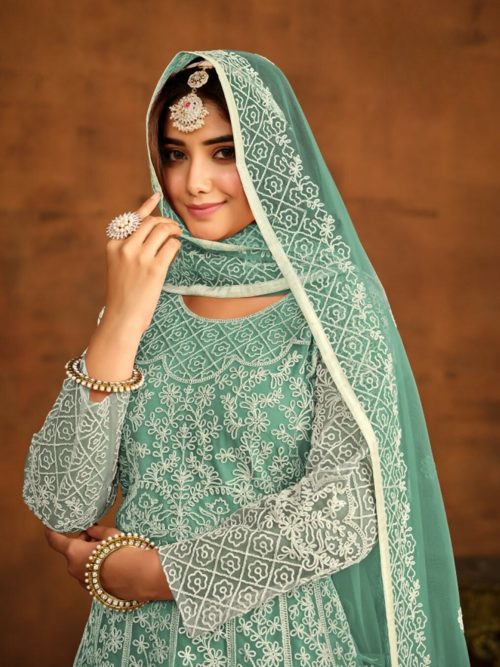 Anaita Sky Blue Embroidered Net Anarkali Suit | Grocsy