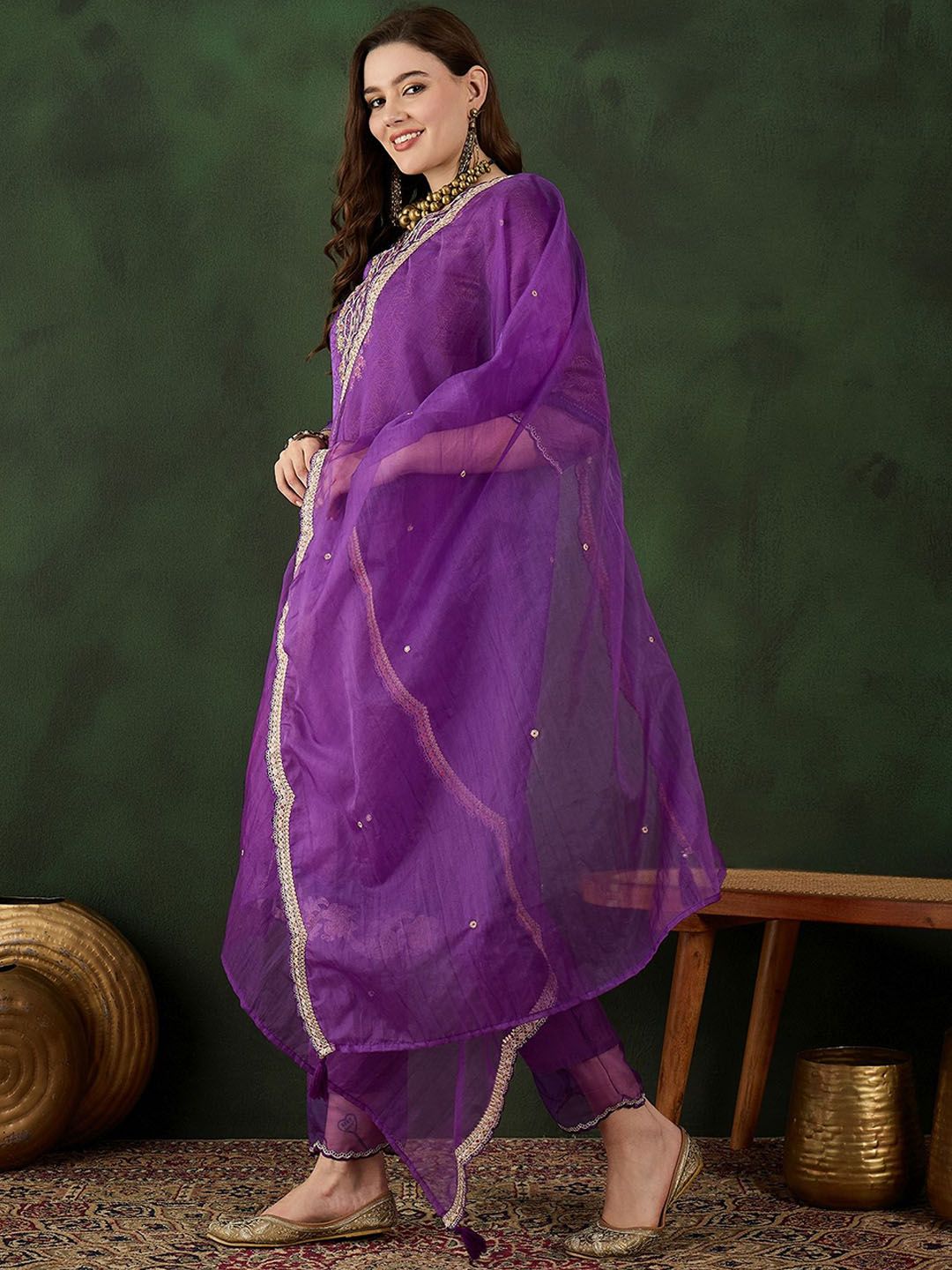 Sangria Embroidered Kurta & Trouser With Dupatta | Grocsy