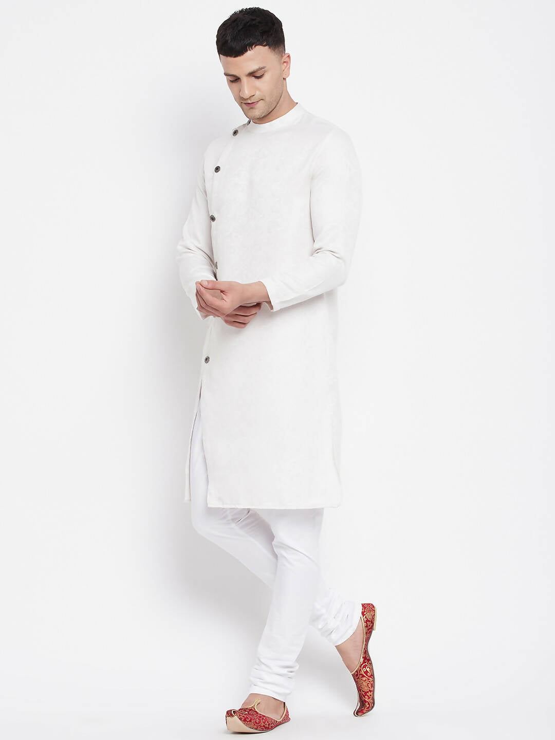 Even Apparels White Rayon Men's Sherwani Kurta With Asymetrical Cut | Grocsy