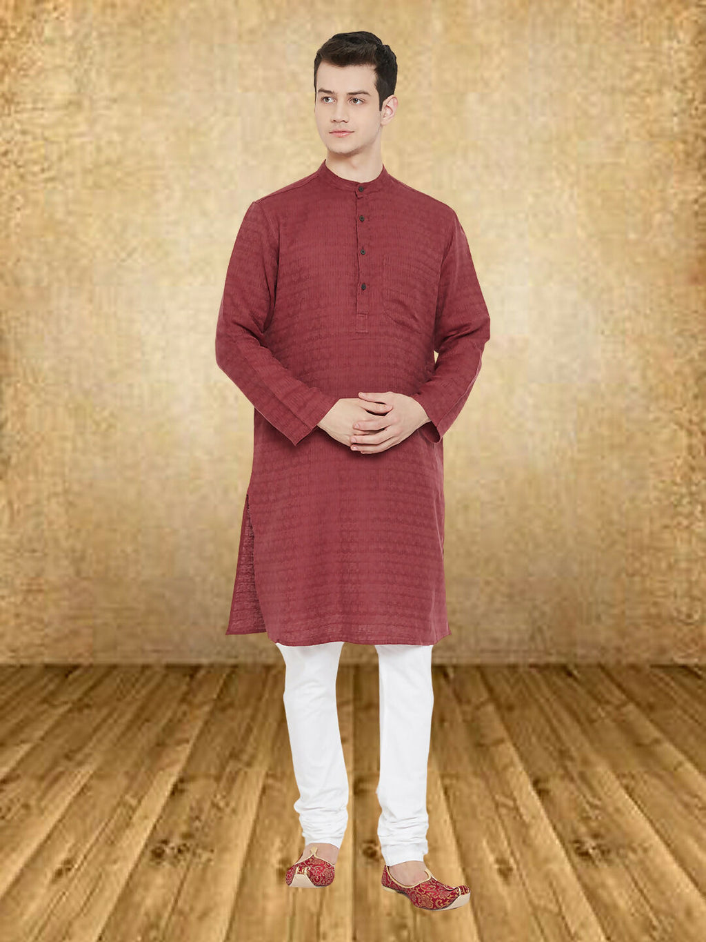 Even Apparels Men's Maroon Emboided Kurta | Grocsy