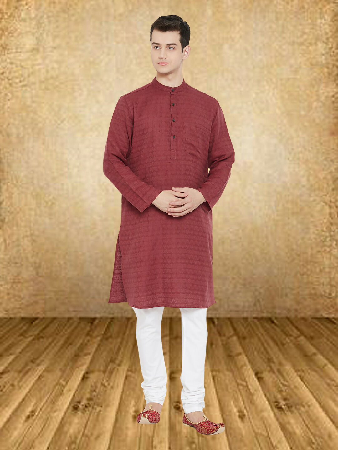 Even Apparels Men's Maroon Emboided Kurta | Grocsy
