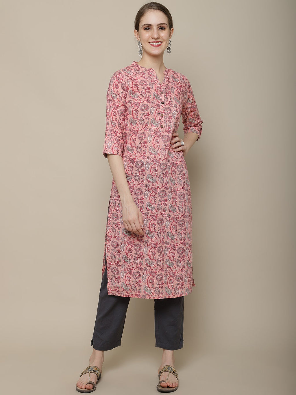 Sangria Women Pink Ethnic Motifs Printed Floral Kurta | Grocsy