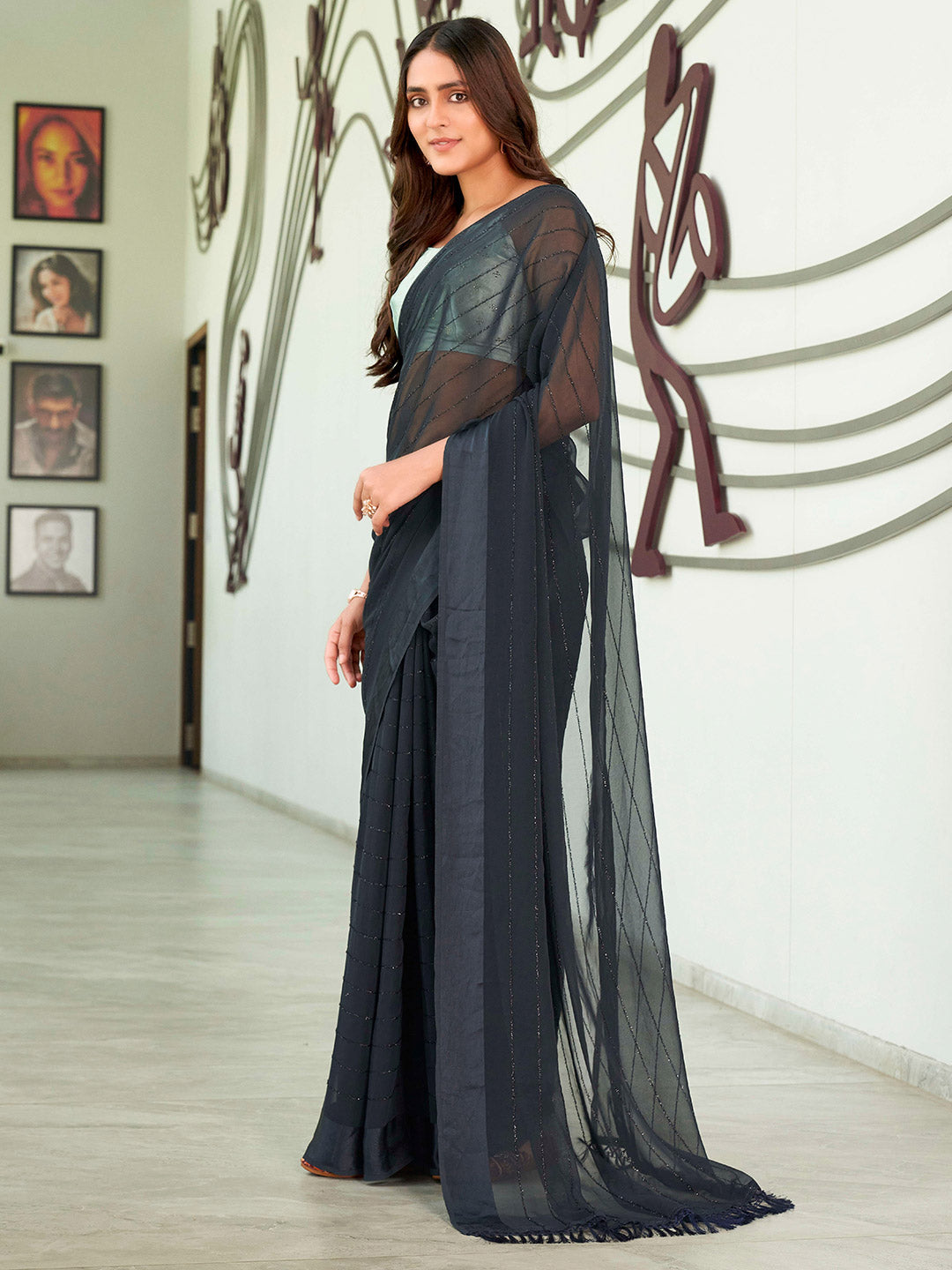 Tikhi Imli Georgette Ready to Wear Saree | Grocsy