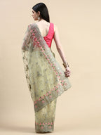 kasee Floral Embroidered Zari Net Saree | Grocsy