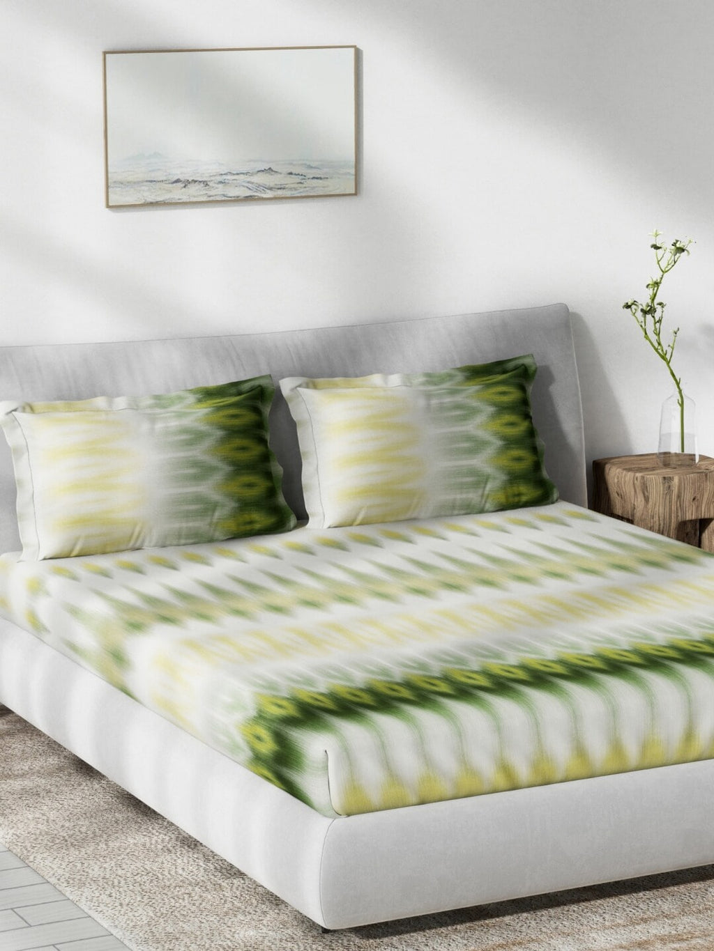 DDecor Green & White Ethnic Motifs 140 TC Cotton Queen Bedsheet with 2 Pillow Covers | Grocsy