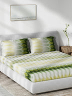 DDecor Green & White Ethnic Motifs 140 TC Cotton Queen Bedsheet with 2 Pillow Covers | Grocsy