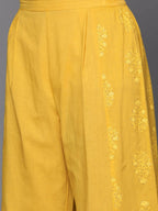 Ahalyaa Women Mustard Yellow Floral Printed Pure Cotton Co-Ords | Grocsy