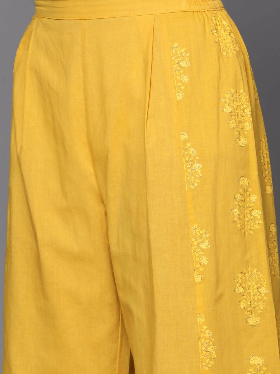 Ahalyaa Women Mustard Yellow Floral Printed Pure Cotton Co-Ords | Grocsy
