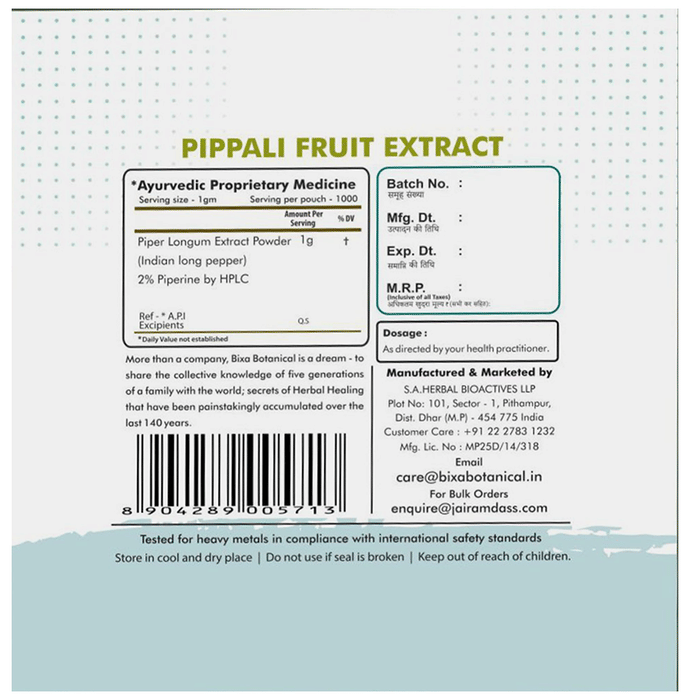 Bixa Botanical Pippali Fruit Extract Powder | Grocsy