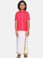 Sethukrishna Boys Rose & White Shirt with Dhoti | Grocsy