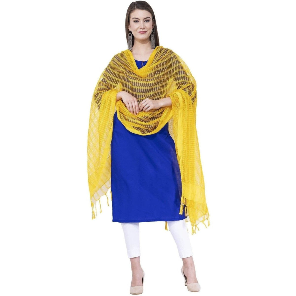 A R Silk Yellow Color Regular Cota cotton Dupattas and Chunnis | Grocsy