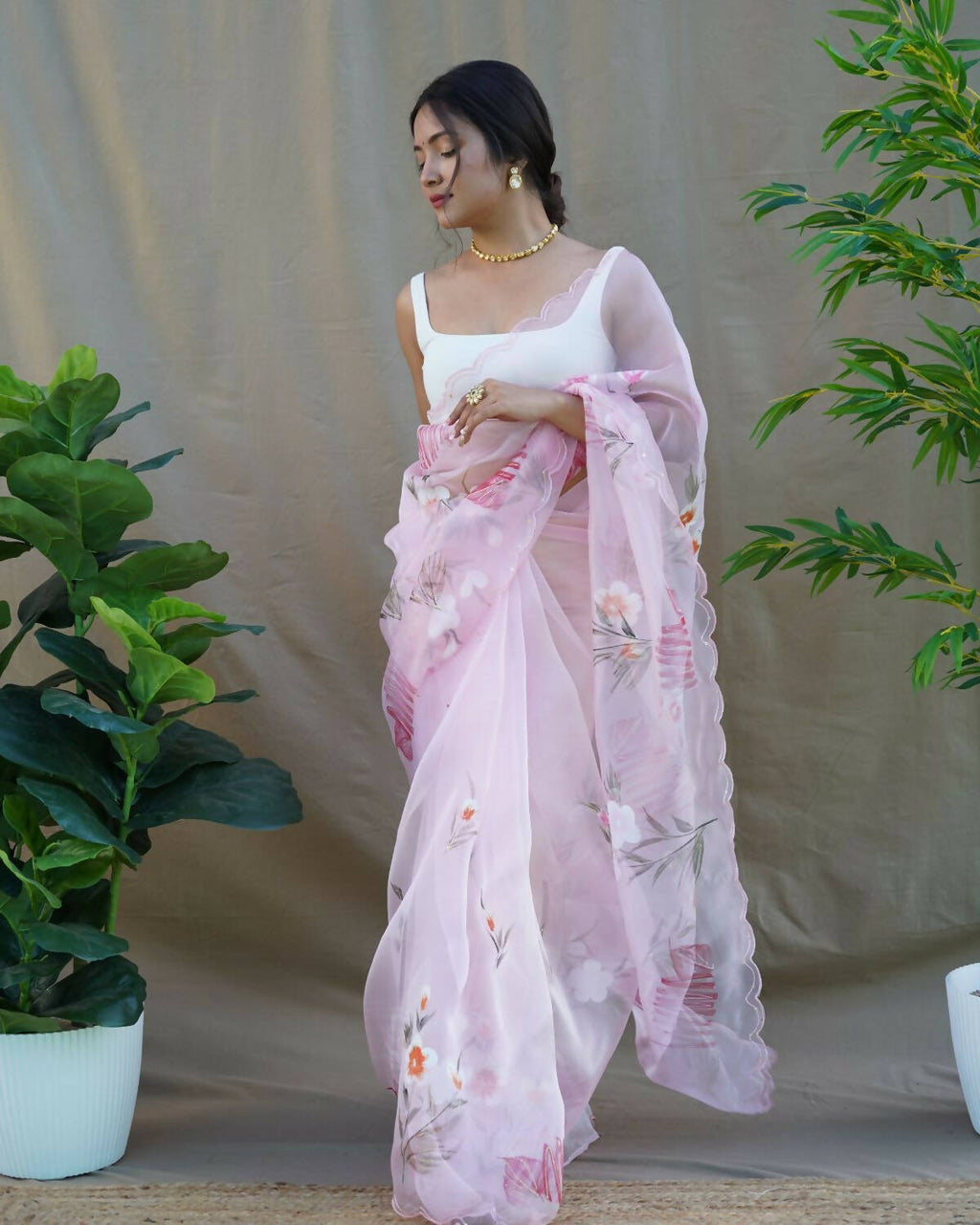 Vamsee Pink Organza Saree | Grocsy