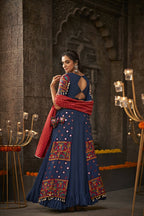 Blue Viscose Rayon Thread Embroidered Navratri Lehenga Choli with Dupatta - Raas | Grocsy