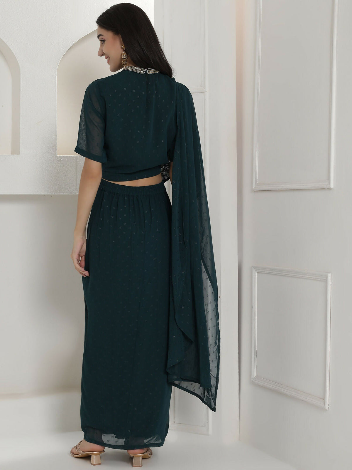 Joban Fashion Green Georgette Drape Skirt Set | Grocsy