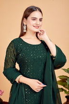 Women's A-Line Green Kurta and Sharara With Dupatta Set - A2M | Grocsy
