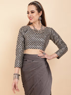 Sangria Grey Beads & Stones Satin Saree | Grocsy