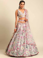 House of Panchhi Grey Organza Sequins and Zarkan embroidery Lehenga choli & Dupatta | Grocsy