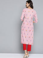 HERE&NOW Women Pink & Purple Floral Print Pure Cotton Straight Kurta | Grocsy