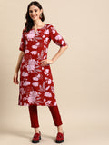 Sangria Floral Printed Regular Kurta with Trousers | Grocsy
