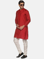 Sethukrishna Men Maroon Angrakha Kurta with Pyjamas | Grocsy