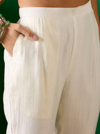 Sangria Off White Floral Embroidered Zari Sequence A-Line Kurta With Trouser & Dupatta | Grocsy