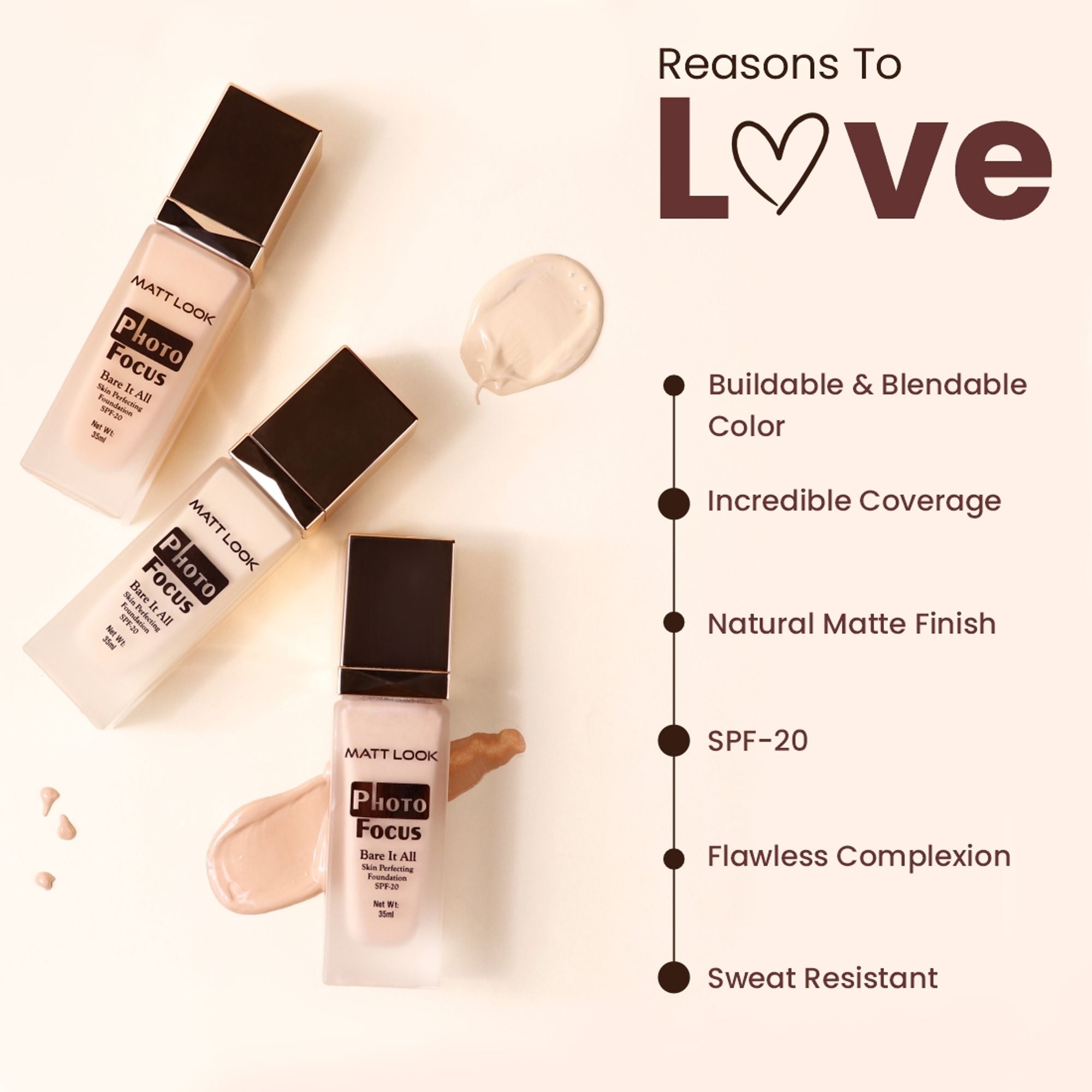 Matt Look Photo Focus Bare It All Skin Perfecting Foundation - Worthy Almond | Grocsy