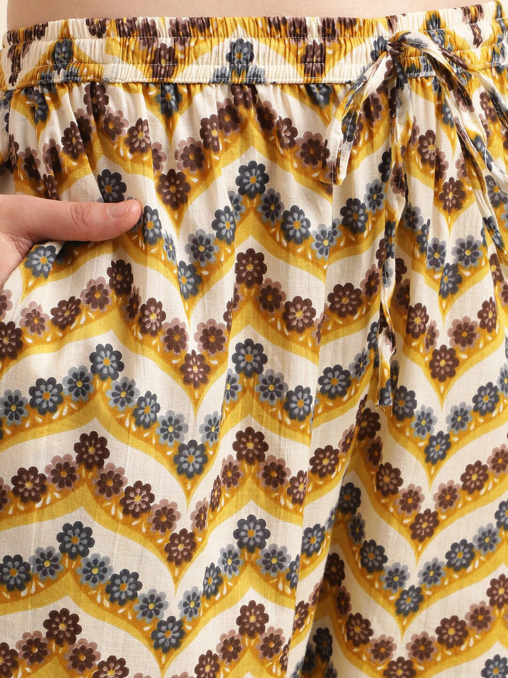 Sangria Beige Floral Printed Mirror Work Pure Cotton Kurta With Trousers & Dupatta | Grocsy