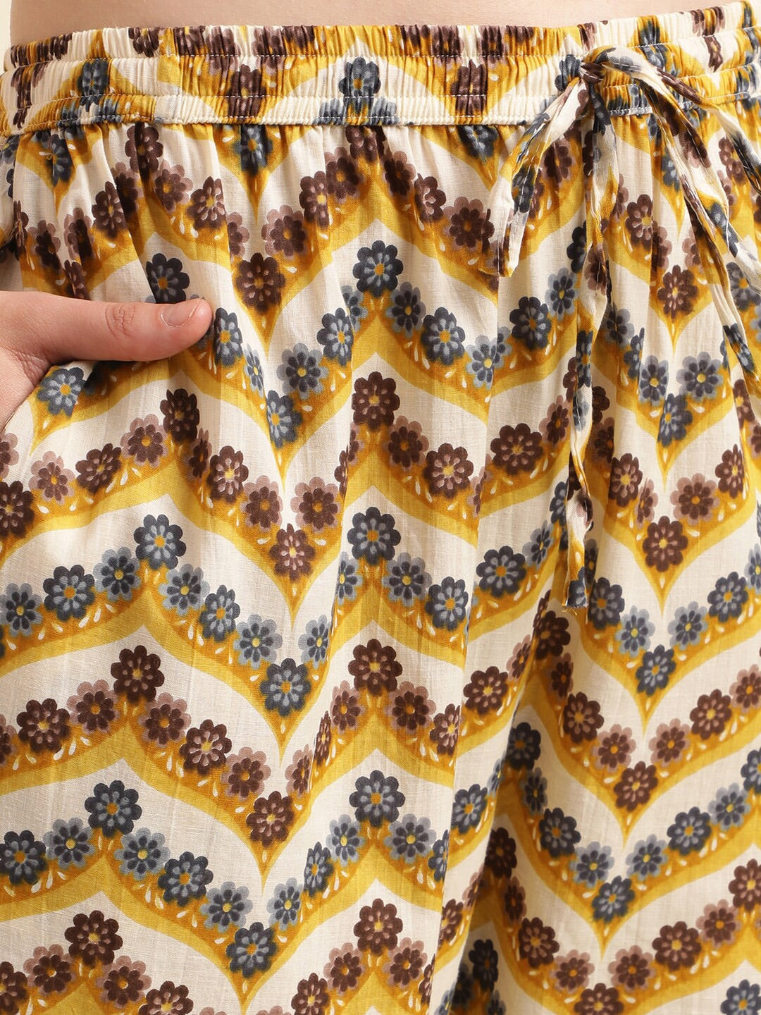 Sangria Beige Floral Printed Mirror Work Pure Cotton Kurta With Trousers & Dupatta | Grocsy