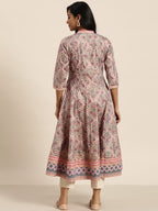 Sangria Women Pink & Green Ethnic Print Anarkali Kurta | Grocsy