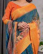 PR Fashion Mustard Pure Handloom Linen Saree | Grocsy