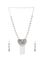 Cardinal Women Silver-Toned Pink & Yellow Stone Studded Jewellery Set | Grocsy