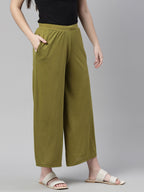 Souchii Olive Green Knitted Ethnic Palazzos | Grocsy