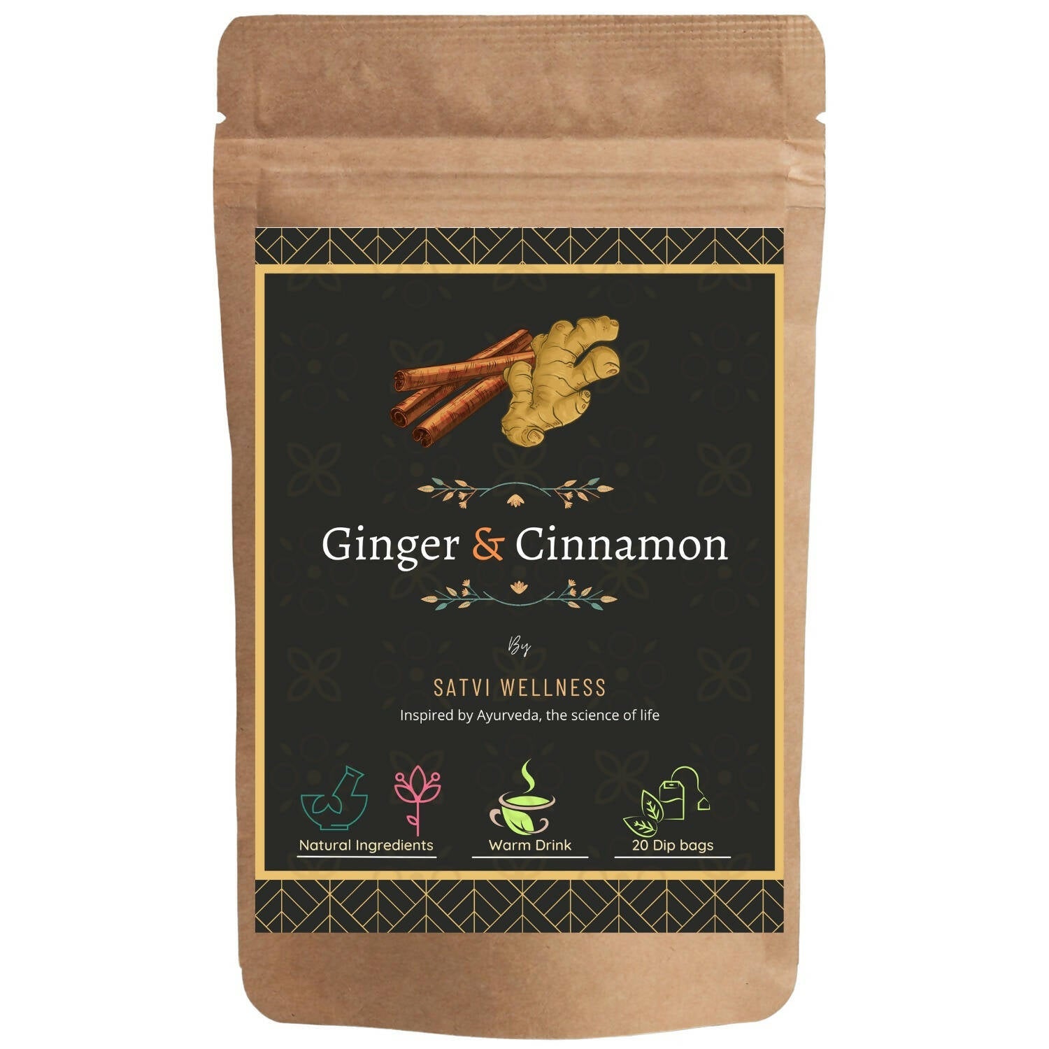 Satvi Wellness Ginger Cinnamon Tea | Herbal Tea | Grocsy