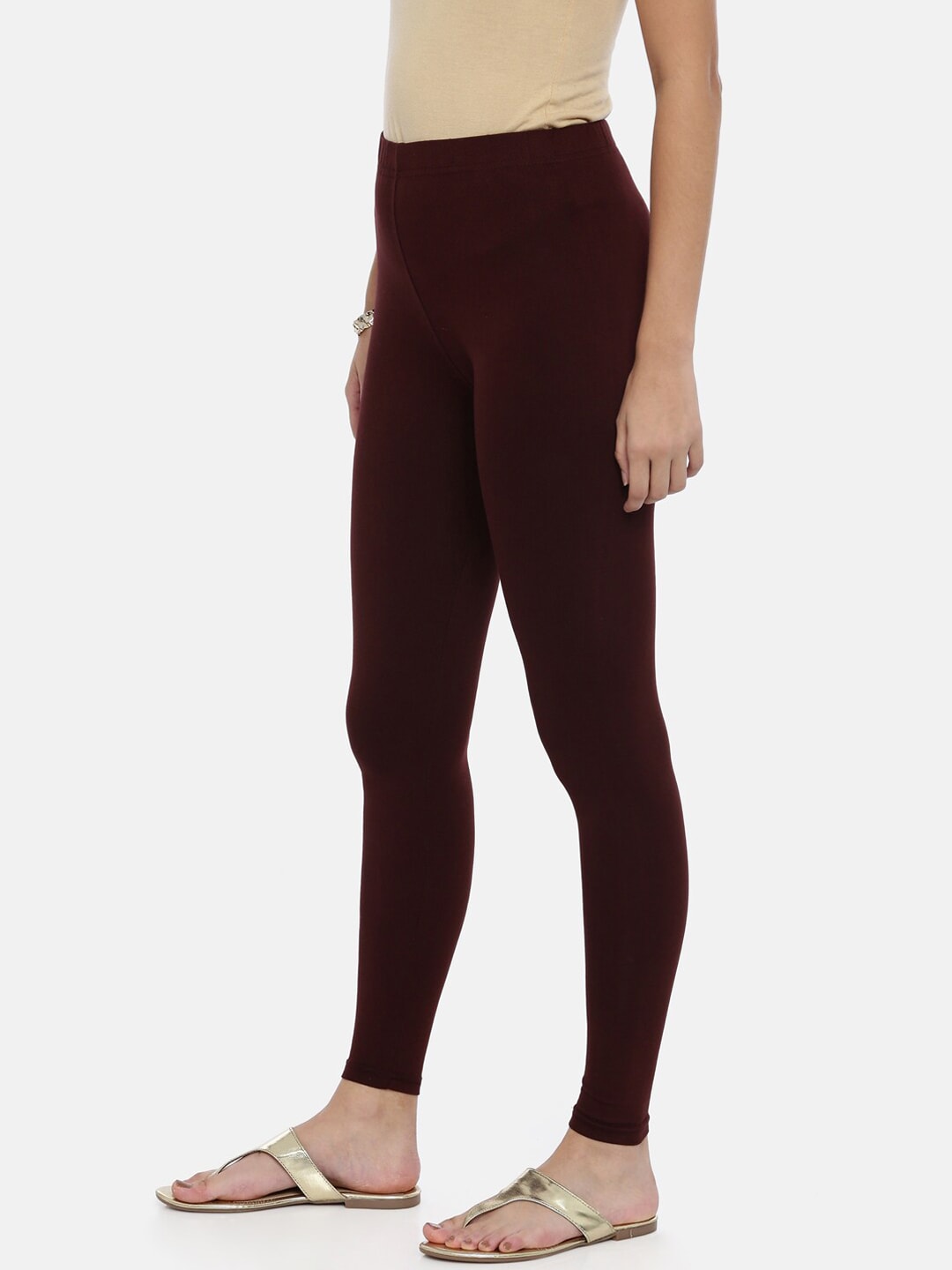 Souchii Brown Solid Slim-Fit Ankle-Length Leggings | Grocsy