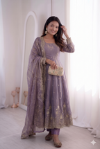 Teeya Creation Womens New Latest Trendy Elegant Lavendar Embroidered Anarkali Suit Set with Scalloped Dupatta | Grocsy