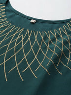 Ahalyaa Green Yoke Geometric Printed High Slit Sequinned Kurti with Sharara | Grocsy