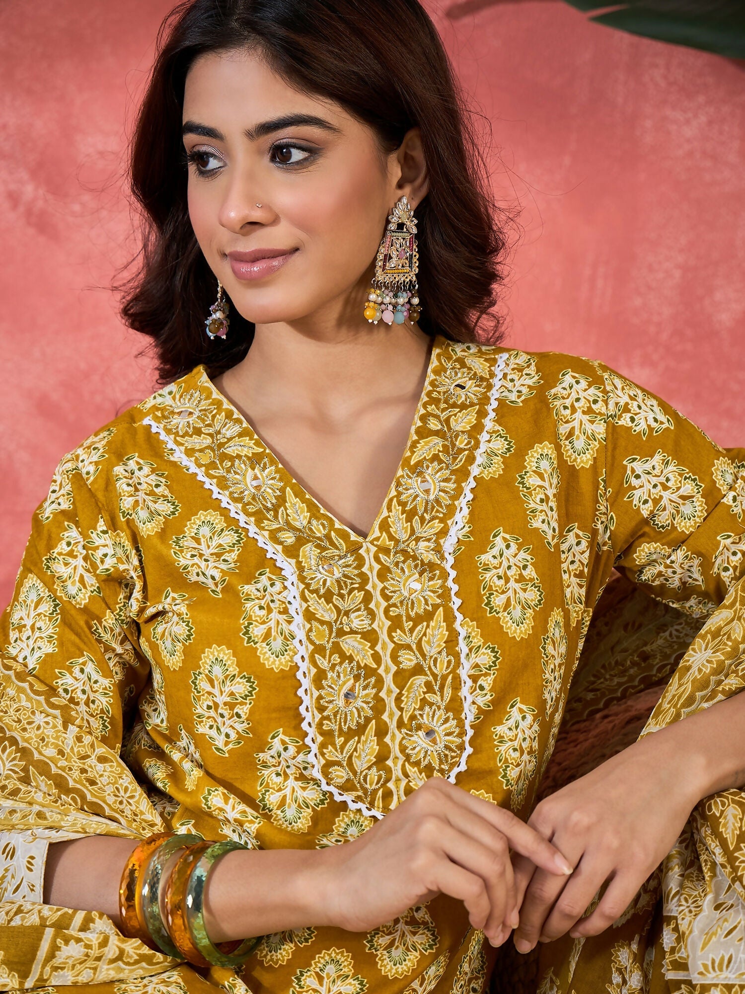 Joban Fashion Printed Mustard Pure Cotton Kurta Set | Grocsy