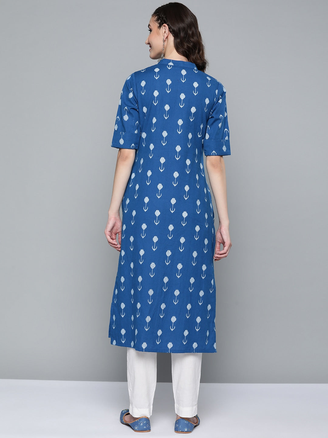 HERE&NOW Women Blue & White Ethnic Motifs Printed Kurta | Grocsy