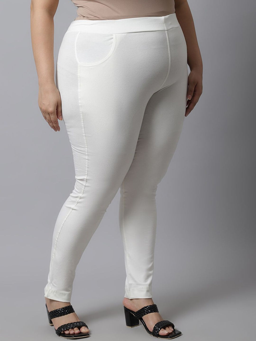 TAG 7 Women Plus Size Off White Solid Ankle Length Leggings | Grocsy