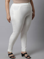 TAG 7 Women Plus Size Off White Solid Ankle Length Leggings | Grocsy
